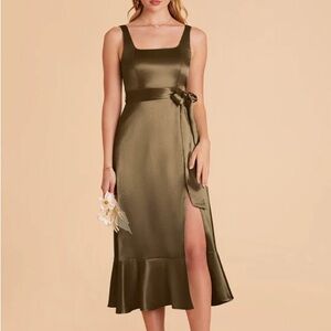 Birdy Grey Eugenia Convertible Midi Dress - Shiny Satin Olive